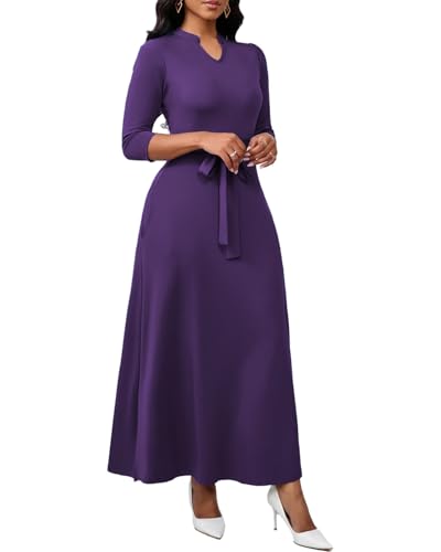 Image of BubFee Maxi Dresses for Women Semi Formal Long Dress 3 /4 Sleeve Casual A-line Church Dresses with Pockets