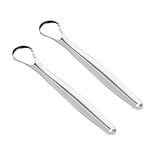 Sunydog Set van 2 roestvrijstalen tongschrapers voor tongreiniging ter vermindering van mondgeur, tongreiniger, metalen…