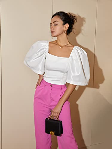 Floerns Women's Square Neck Puff Short Sleeve Elegant Blouse Crop Top4