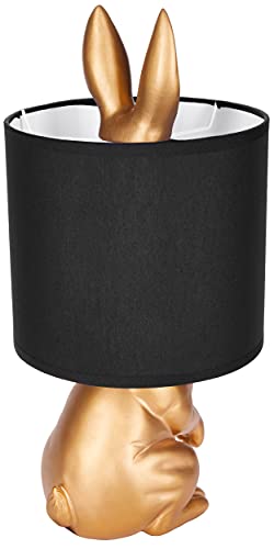 BRUBAKER Tisch- oder Nachttischlampe Goldener Hase - Tischleuchte mit Keramikfuß und Stoffschirm - 42 cm Höhe, Schwarz Gold