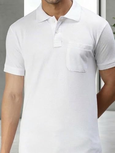Image of Lux Cozi Men's Polo T-Shirt Regular Fit Half Sleeves with Pocket | Cotton Blend Polo Neck Collar T-Shirt for Men | Casual, Office Comfortable Breathable T-Shirt | Stylish Plain Tee