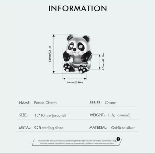 Charm de panda en plata 925 compatible con pulsera Pandora 3