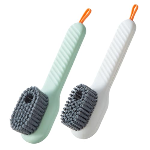 BESPORTBLE 2 Piezas Cepillo Limpiador Zapatos de Mango con Dispensador Automático de Jabón Multifunción para Calzado y Ropa Fácil y Almacenaje Diseño Verde y Blanco