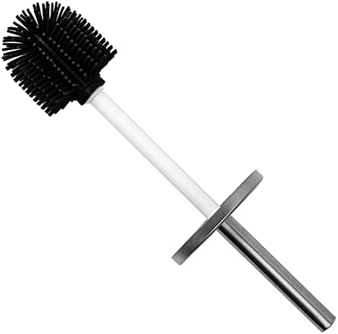 EPISTAR Toilet Brush and Holder | Silicone Brush Head | Stainless Steel Lid (Black)