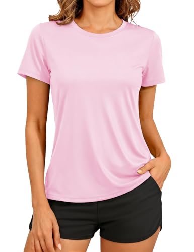TACVASEN Pink T Shirt Women Sport Tops Short Sleeve Gym Running Yoga Shirts Quick Dry Breathable Training Lightweight Tee Shirts (S, Pink)