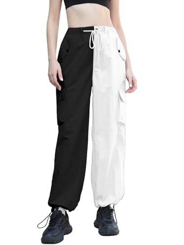 Image of Cromoncent Cargo Pants Girls & Women Parachute Pants Y2K Baggy Rave Clothes Waterproof with Pockets, 6 Years - 3XL