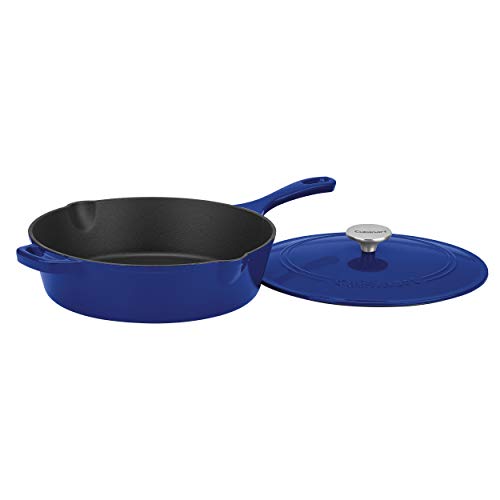 Image of Cuisinart Chef's Classic Enameled Cast Iron Dutch Oven with Lid, Porcelain Enameled Interior, Oven Safe, Induction Compatible, 12-Inch, Chicken Fryer, Colbat