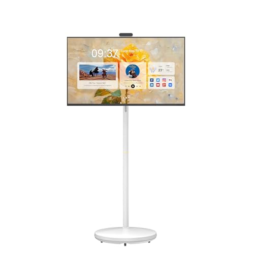 Image of 32 Inch Portable TV with Touchscreen, Mobile Smart Screen on Wheels, Rolling TV Android Monitor, FHD IPS Large Display, 8+128GB, Wireless Mirroring, Adjustable Stand, for Home /Office