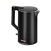 INTASTING Electric Kettle for boiling water Double Wall 100% Stainless Steel Inner 1500W Fast Heating 1.5L Hot Water Boiler Auto Shut-Off & Boil Dry Protection BPA-Free Electric Tea Kettle Matte Black