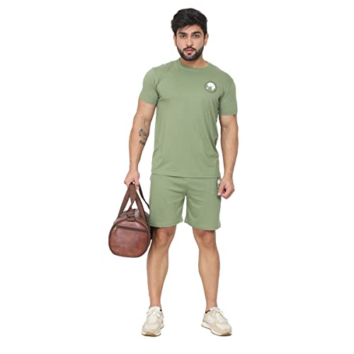Image of D-GREEN Men's Basic Solid Cotton Round Neck Tracksuit for Athletics Jogging Gym and Sports