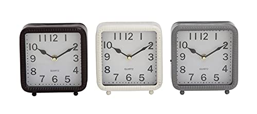 Deco 79 Traditional Metal Square Clock, Set Of 3 5"W, 6"H, White #TOP25