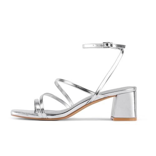 Image of Shoe'N Tale Strappy Heels for Women Low Chunky Block Heel Dress Shoes Square Open Toe Ankle Strap Heeled Sandals