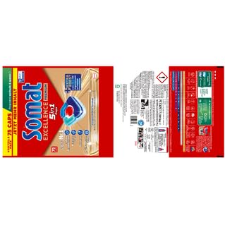 SOMAT Excellence Premium 5-in-1 Caps (4 x 75), Fast-Resolving Dishwasher Tablets with Extra Boost Even in Low Temperature, Short & Eco Programs, Removes Even 72 Hours of Dried Food Leftovers