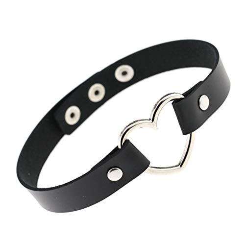 Busirde Femmes Filles Coeur en Collier Ras du Alliage Choker Coeur Creux Punk Collier Fille en Cuir Bijoux Party Club Femme Collier Ras de Cou Cover
