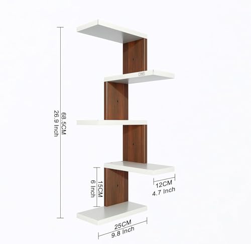 Image of Furniture Cafe Modern Wooden Corner Wall Shelf with 5 Tiers - Space-Saving Display Rack for Living Room, Bedroom, or Office