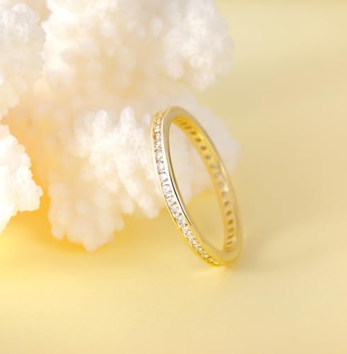 TIGRADE 2.5mm Women Anniversary Ring Cubic Zirconia Wedding Band CZ Stackable Ring Eternity Band Size 3-112