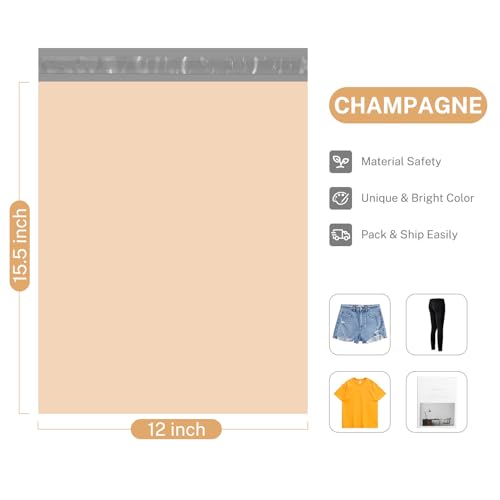 Image of Metronic Poly Mailers 12x15.5 100PC Self-Seal Shipping Bags, Champagne | Self-seal, Strong Adhensive, Waterproof and Tear-resistant Mailers Poly Bags Shipping Envelopes for Clothing Book Accessory