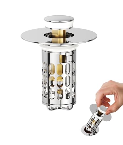 Image of QYHNYJF Upgraded Bathroom Sink Stopper - Universal Pop-Up Drain Plug with Anti-Clog Hair Catcher, Durable Stainless Steel & Silicone Seal, Fits Standard 1.1-1.5 Inch Sink Drains, Silver