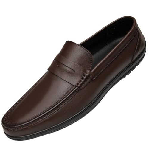 Men's Loafers Round Toe Leather Fashion Slip-on Lightweight Flat Heel Walking