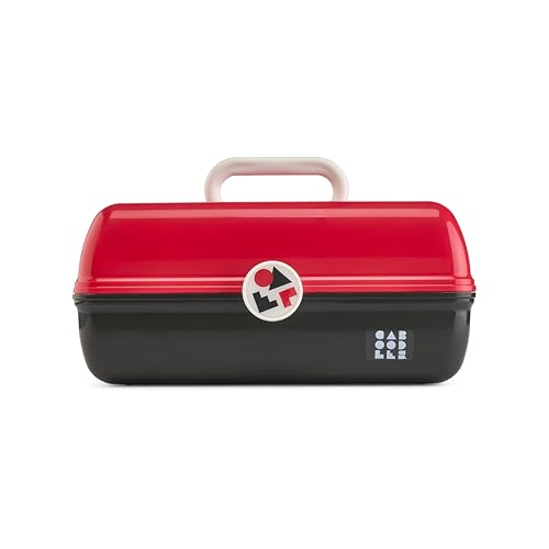 Caboodles School Spirit On-The-Go Girl Makeup Box, Red Over Black, Hard Plastic Makeup Organizer Box, Built-In Mirror, Secure Latch for Safe Travel, Spacious Storage for Large Items