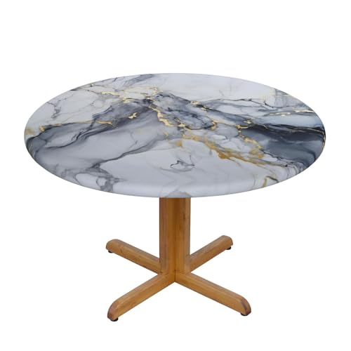 BOXIMIAO Grey White Gold Marble Round Tablecloth with Elastic Edge Table Cover Waterproof Reusable Table Cloth for Holiday Kitchen Party Patio,M(45"-50") by BOXIMIAO - Image 9