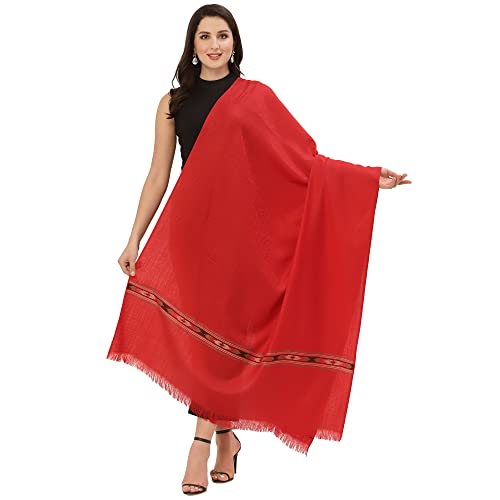 Pashtush Chal de lana fina para mujer, tejido azteca, diseño propio, 100 x 200, rojo escarlata