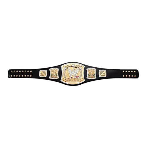 John Cena Spinner World Heavyweight Championship Replica Title Belt – Ultimate Edition Ring Belt for Adults – Black Adjustable Leather Strap with Brass-Plated 4mm Plate4
