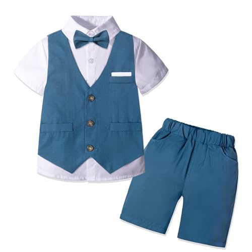 Image of Nwada Boys Suit Toddler Dress Clothes Shirt with Bow Tie, Dress Pants Sets Kids Gentleman Outfit suits