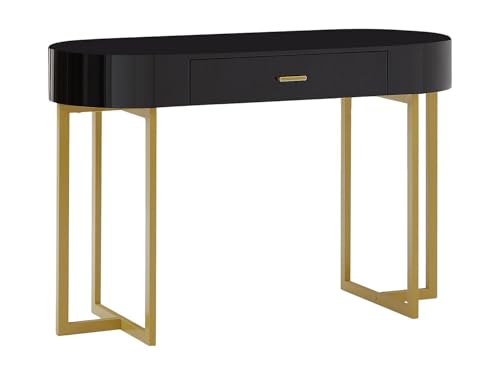 Vente-unique - Bureau Console avec 1 tiroir - MDF laqué et métal - Noir et doré - TORELI - avec Rangement