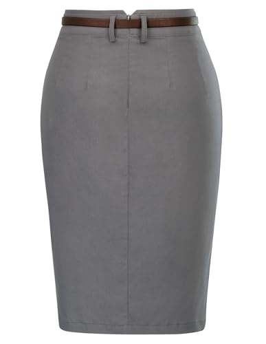 Image of Kate Kasin Women Pencil High Waist Knee Length Bodycon Skirt with Belt