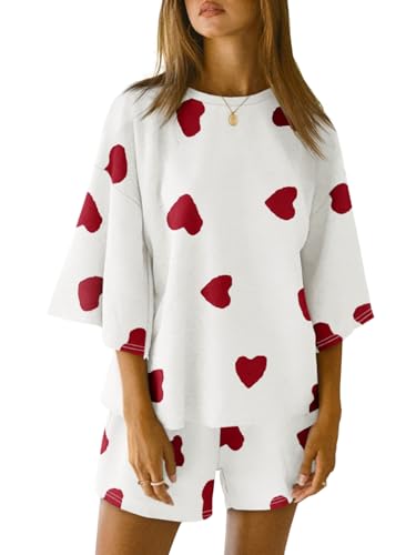 Image of Tankaneo Womens Pajama Sets 3 /4 Sleeve Oversized Tops & Loose Fit Shorts Lounge Set with Pockets Loungewear
