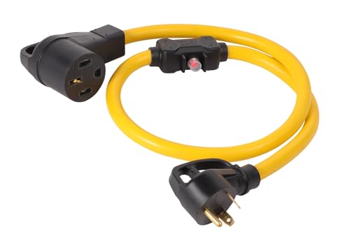 NEMA TT-30P to 14-50R 120V 30 Amp 4 FT with Overload Current Protector Two Hots Bridged 3 Prong Male Plug to 4 Prong Female Receptacle RV Extension Cable Power Cord Adapter