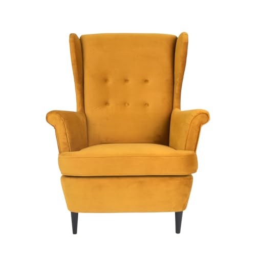 Topsit Fauteuil Relax rembourré avec Oreilles et Pieds en Bois, Fauteuil de Lecture Style Vintage, Maison de Campagne, idéal pour Le Salon, la Chambre et Le...