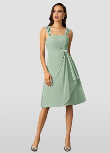 Square Neck Mother of The Bride Dresses with Jacket Tea Length Chiffon Formal Evening Dress for Wedding 2 Piece3