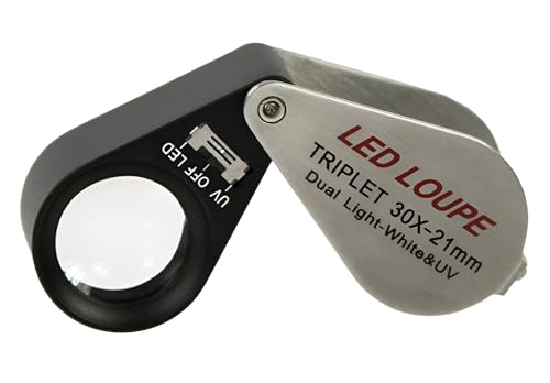 SAFE 4639 Metall Einschlaglupe LED - Lupe Optische-Linse 21 mm 30x fache Vergrößerung Triplet + LED Beleuchtung