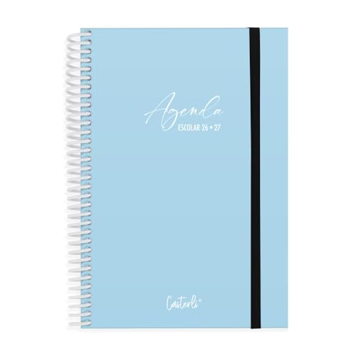 Casterli Agenda Escolar Basic Tamaño A5 Día Página con Goma | 272 Páginas (Azul Claro, 2026)