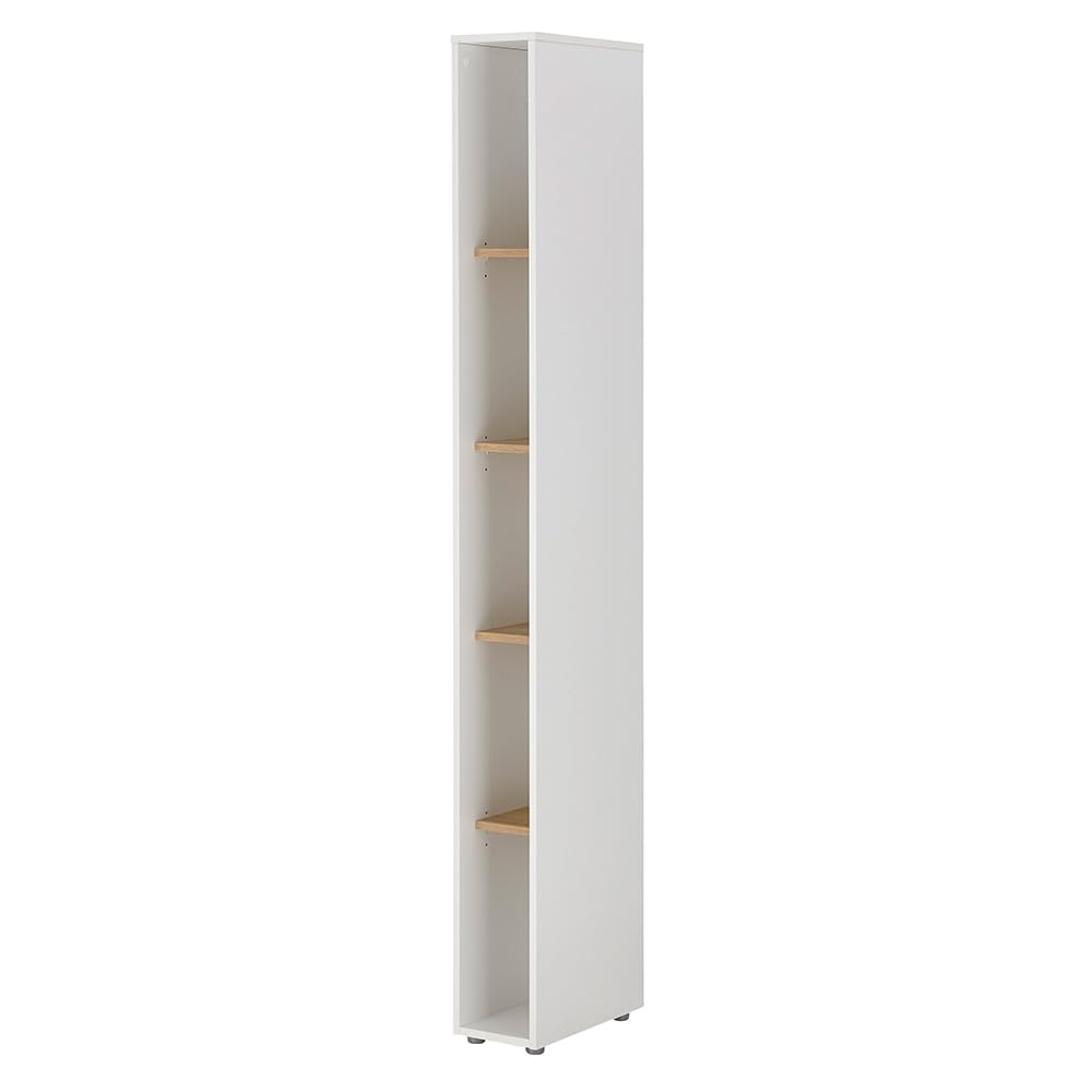 Lomadox Büromöbel Set weiß mit Eiche 6-teilig modern, 1 Schreibtisch, 1 Regal, 1 Kommode, 2 Stauraumschränke, 1 Aktenregal