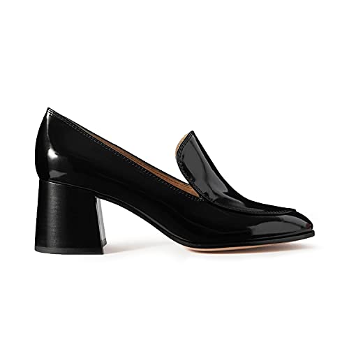 FOWT Women's Round Toe High Chunky Heel Pumps, Side V Cut Slip On Pumps for Ladies, Casual Comfy Non-Slip Office Party Dress Unisex Shoes US Size 4-16