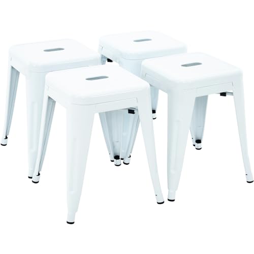 Image of 18 Inch Metal Stools Set of 4, Stackable for Indoor Outdoor, White