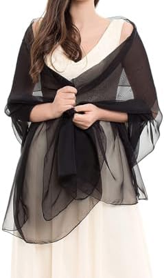 Black Silk-Feeling-Sheer-Scarf for Women Lightweight Chiffon-Scarves for Evening Dress Wedding Sunscreen Shawls-Wraps