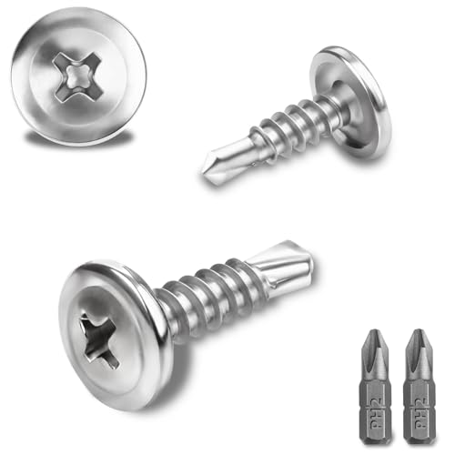 150 Pcs Vis Autoforeuse Metal 410 Vis Autoforeuse Inox 4.2x13MM Autoperforante Phillips à Tête Fraisée pour Acier Autoperceuse à Tête Ronde Autoperceuse avec 2 Forets (Argent)