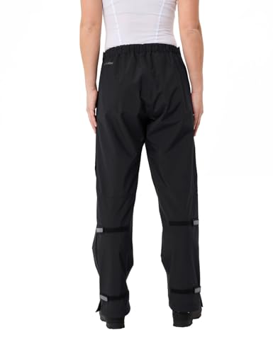 VAUDE Regenhose Damen Fluid Full-Zip Pants II, schwarz - Größe 40, wasserdichte Outdoorhose - Wassersäule 10.000 mm, Fahrradhose atmungsaktiv & Winddicht, 2-Lagen Überhose schnell überziehbar