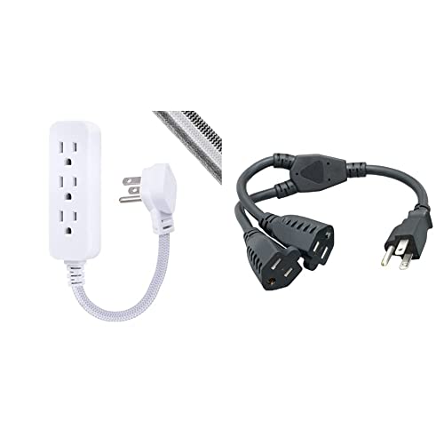 GE Home electricalGE Pro Mini 3-Outlet Power Strip, 6 Inch, White/Gray, 45190 & Cablelera Power Cord Extension and Splitter, NEMA 5-15P to NEMA 5-15R x 2, 16 AWG, 13A, 125V (ZWACPQAG-14) Cablelera