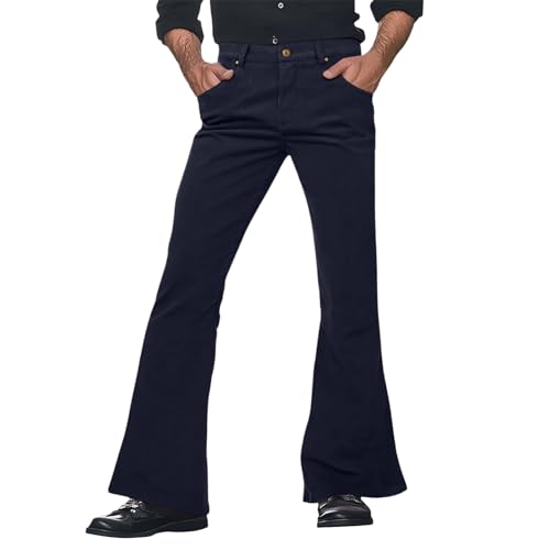 Mens Bell Bottom Pants 70s Disco Outfits for Men Vintage Breathable Pants Disco Outfits,Bell Bottom Jeans Navy