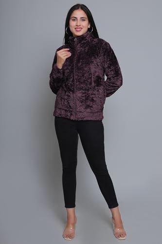 Image of Women's Ultra-Soft Plush Fleece Winter Jacket with High Neck & Full Front Zipper | Warm Cozy Fur Coat for Casual, Travel, Outdoor & Daily Cold Weather Wear