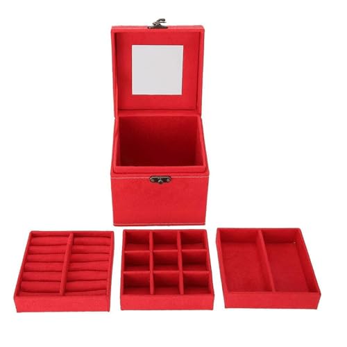 OZBMA Joyero Rojo, joyero de 3 Capas, joyero Retro de Terciopelo, Organizador de Joyas, Caja de Almacenamiento de Joyas de Gran Capacidad para Mujeres, Exquisito