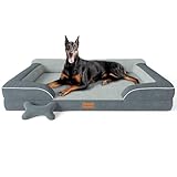 CWAWZ XXL Dog Bed for Extra Large Dogs, Giant Orthopedic Dog Beds with Cooling Gel Memory Foam, Waterproof Pet Bed with Removable Washable Cover, 53' Pet Sofa Bed Velvet with Bone Toy, Dark Gray
