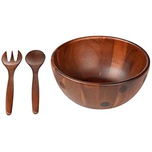 Kate Spade New York Deco Dot Salad Bowl with Servers, 1.85 LB, Brown