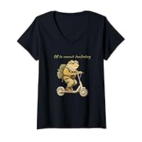 Womens Off to Commit Tomfoolery Funny Frog Scooter V-Neck T-Shirt