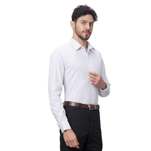 Image of Raymond Men Slim Fit Structure Pattern Pure Cotton Semi Cutaway Collar Full Sleeve Formal Shirt